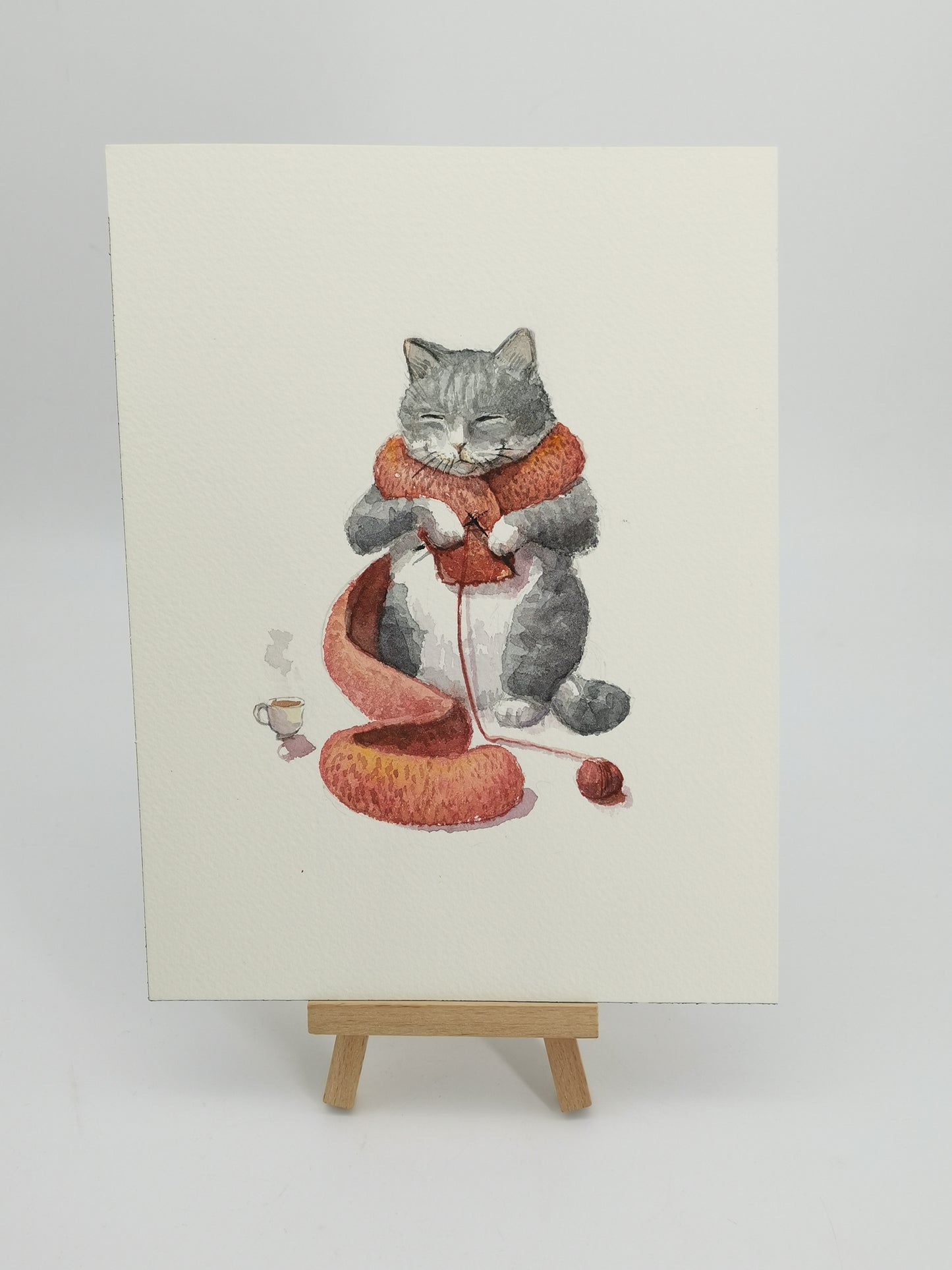 Little knitty Kitty | Watercolor painting | 15x 20 cm