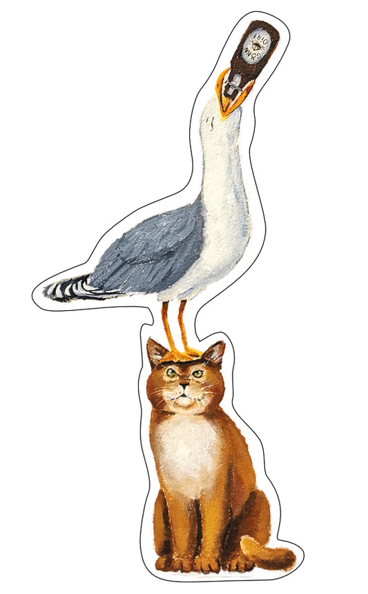 Sticker | Kater mit Möwe | 9,5 x 6,5 cm | Streetart Norderstraße Flensburg