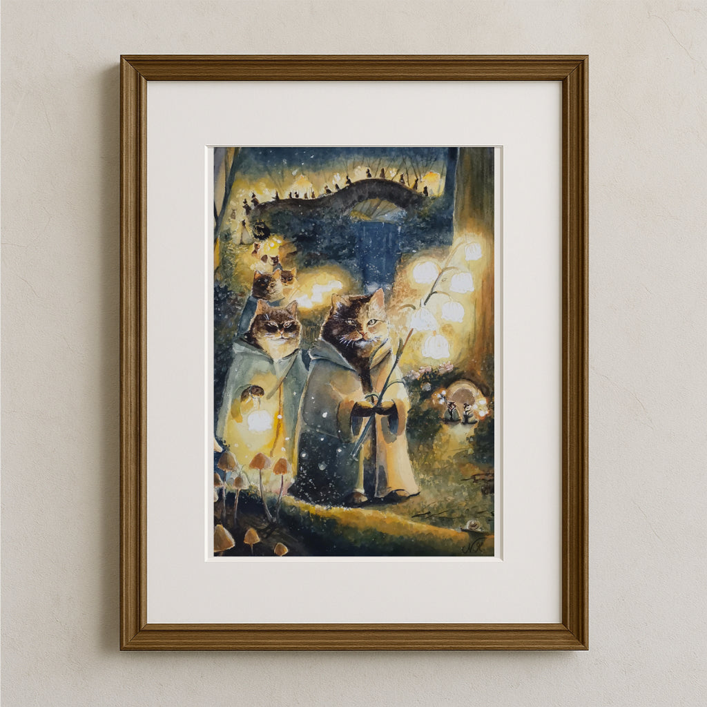 Lichterfest der Katzen | Kunstdruck mit Passepartout | DIN A 4