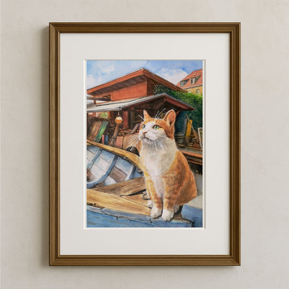 The Cat at the Museum Shipyard | Art print with mount | DIN A4