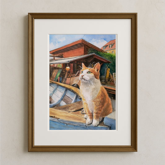 The Cat at the Museum Shipyard | Art print with mount | DIN A4
