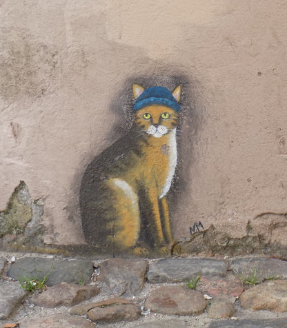 The Cat with the Blue Hat | Cat Art Flensburg | Canvas Print on Stretcher Frame