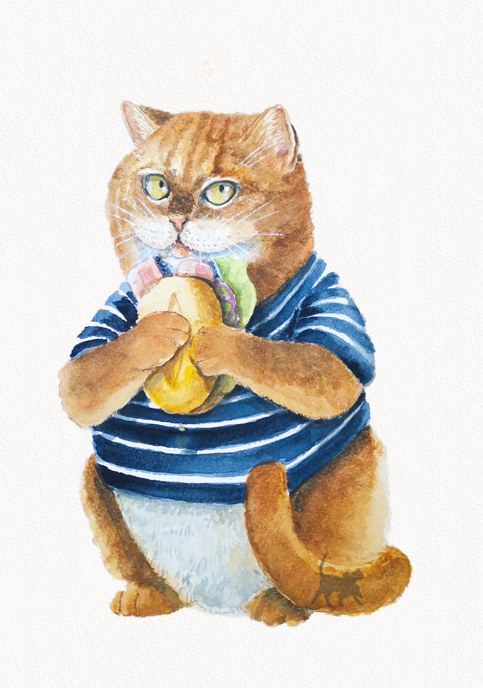 Tomcat Ulf loves fish sandwiches | Watercolor illustration | DIN A4