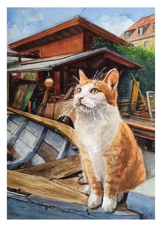 The Cat at the Museum Shipyard | Art print with mount | DIN A4