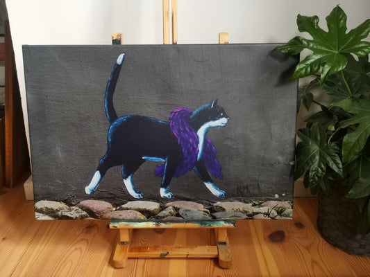 Die Katze mit Stola | Katzenkunst Flensburg | Leinwanddruck auf Keilrahmen