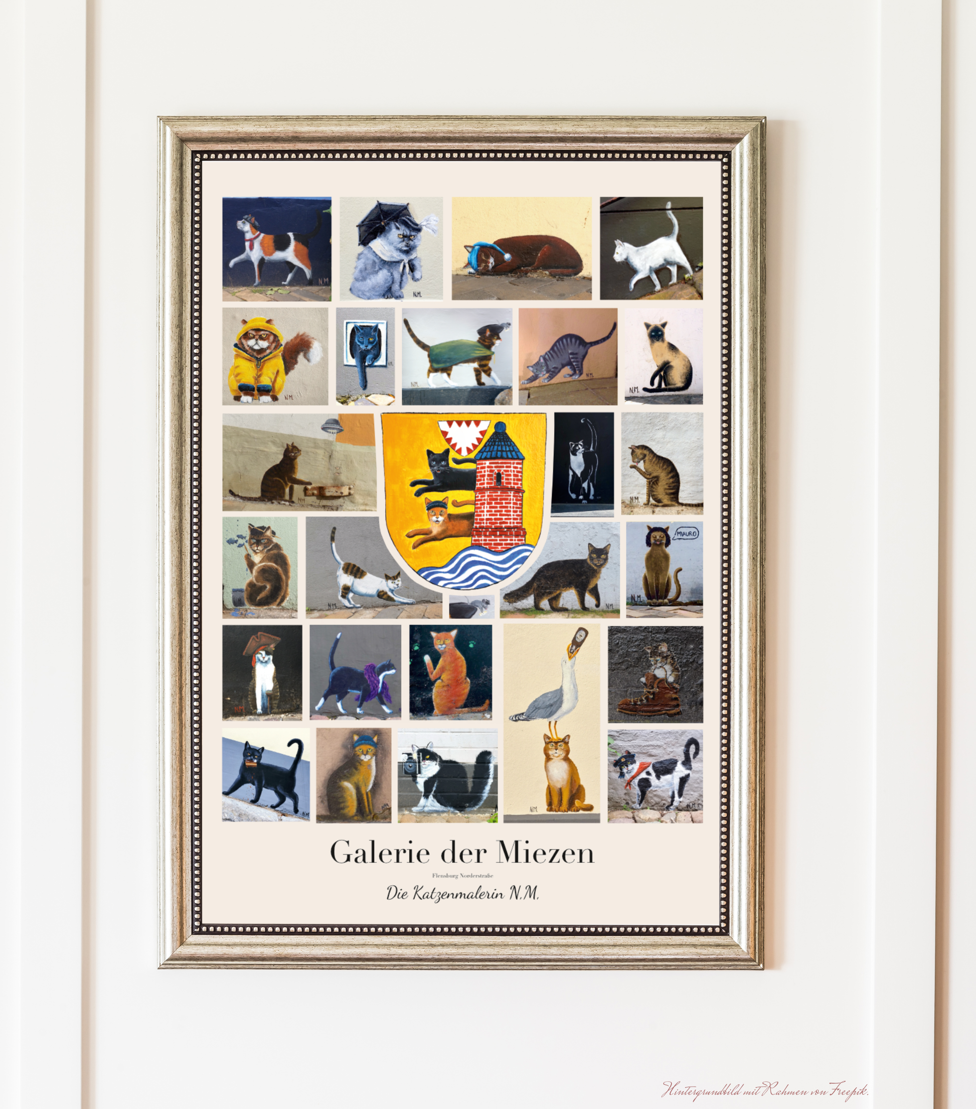 Beispielbild - Die Katzen aus der Norderstraße als Poster Galerie der Miezen. Streetart Poster aus Flensburg.