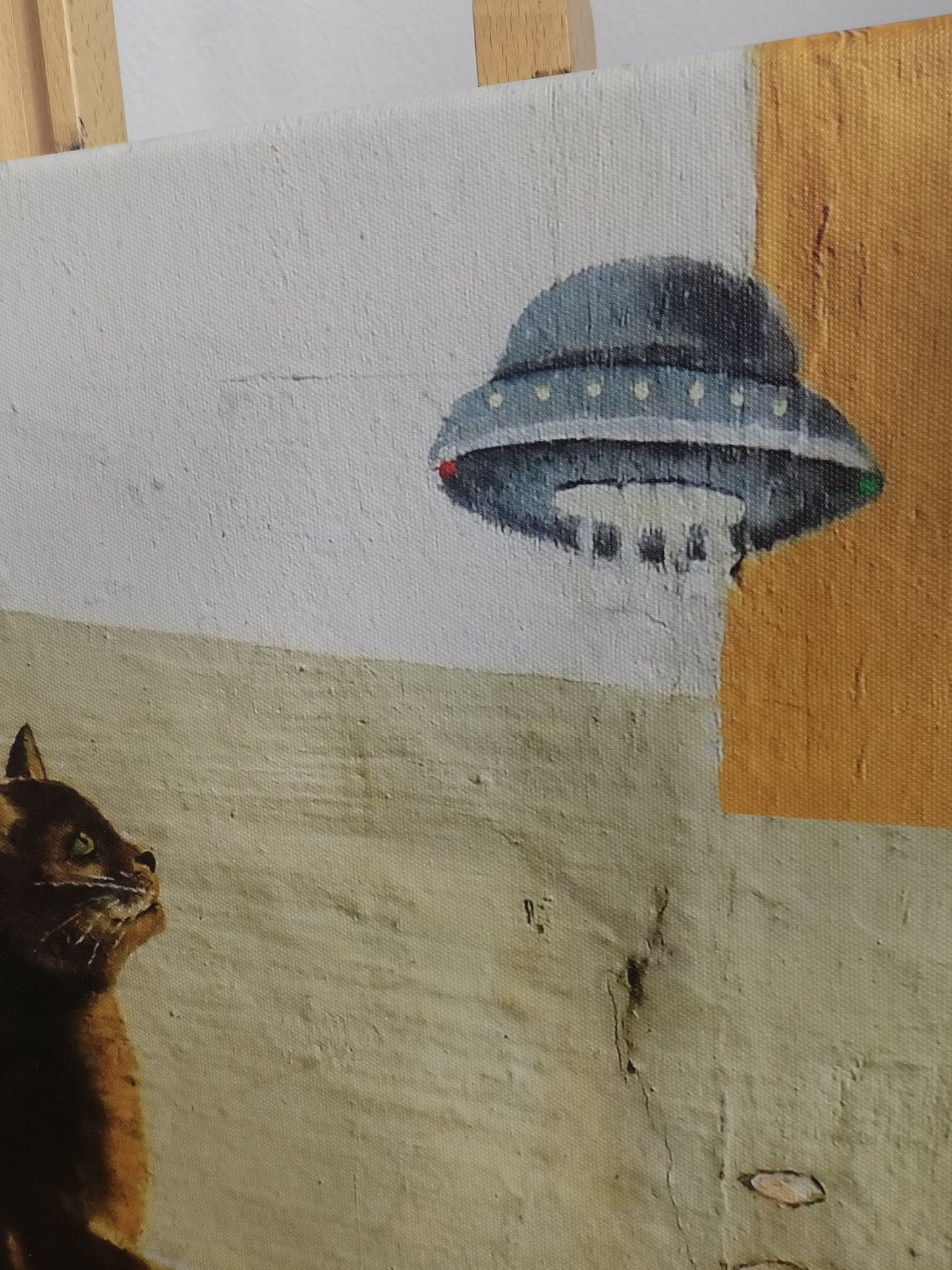 Die Katze und das Ufo | Katzenkunst Flensburg | Leinwanddruck auf Keilrahmen