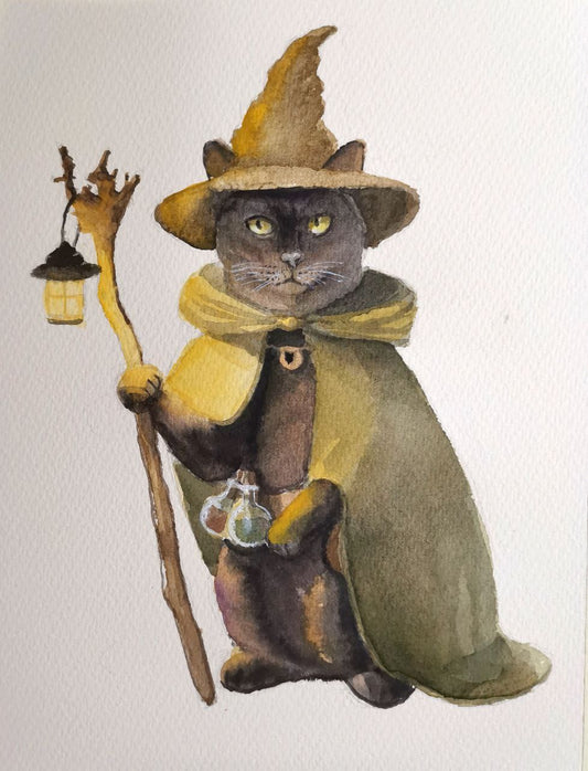 Kater Merlin - Der Magier | Aquarell Malerei | DIN A4